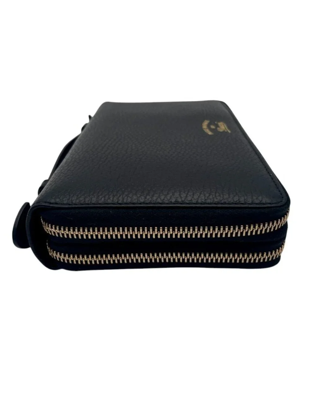 Gucci Wallet Swing Travel Case Bifold Double Zipper Zip Around Leather Black